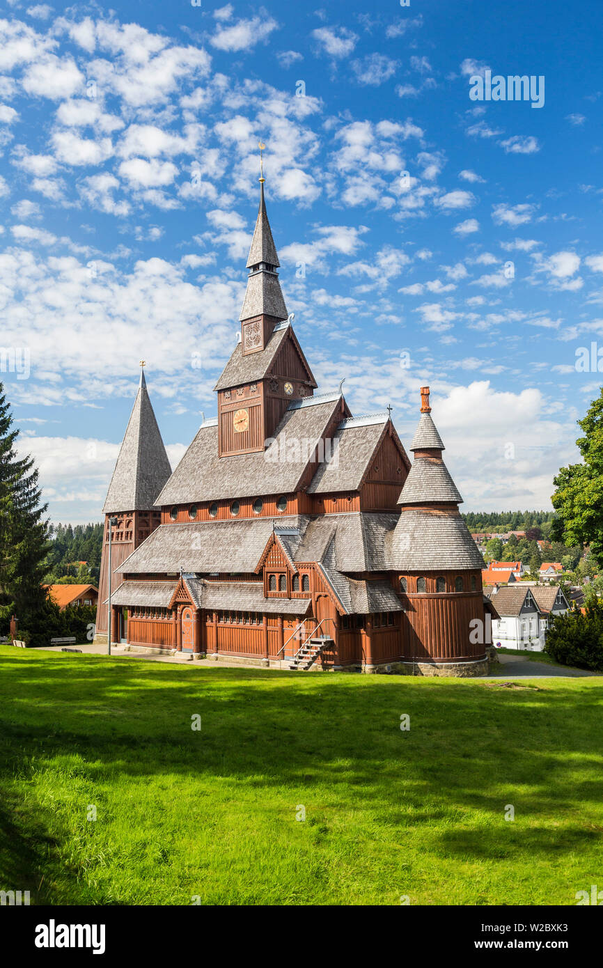 Gustav Adolf Stave Church, Hahnenklee, Goslar, Harz mountain, Lower Saxony, Germany Stock Photo
