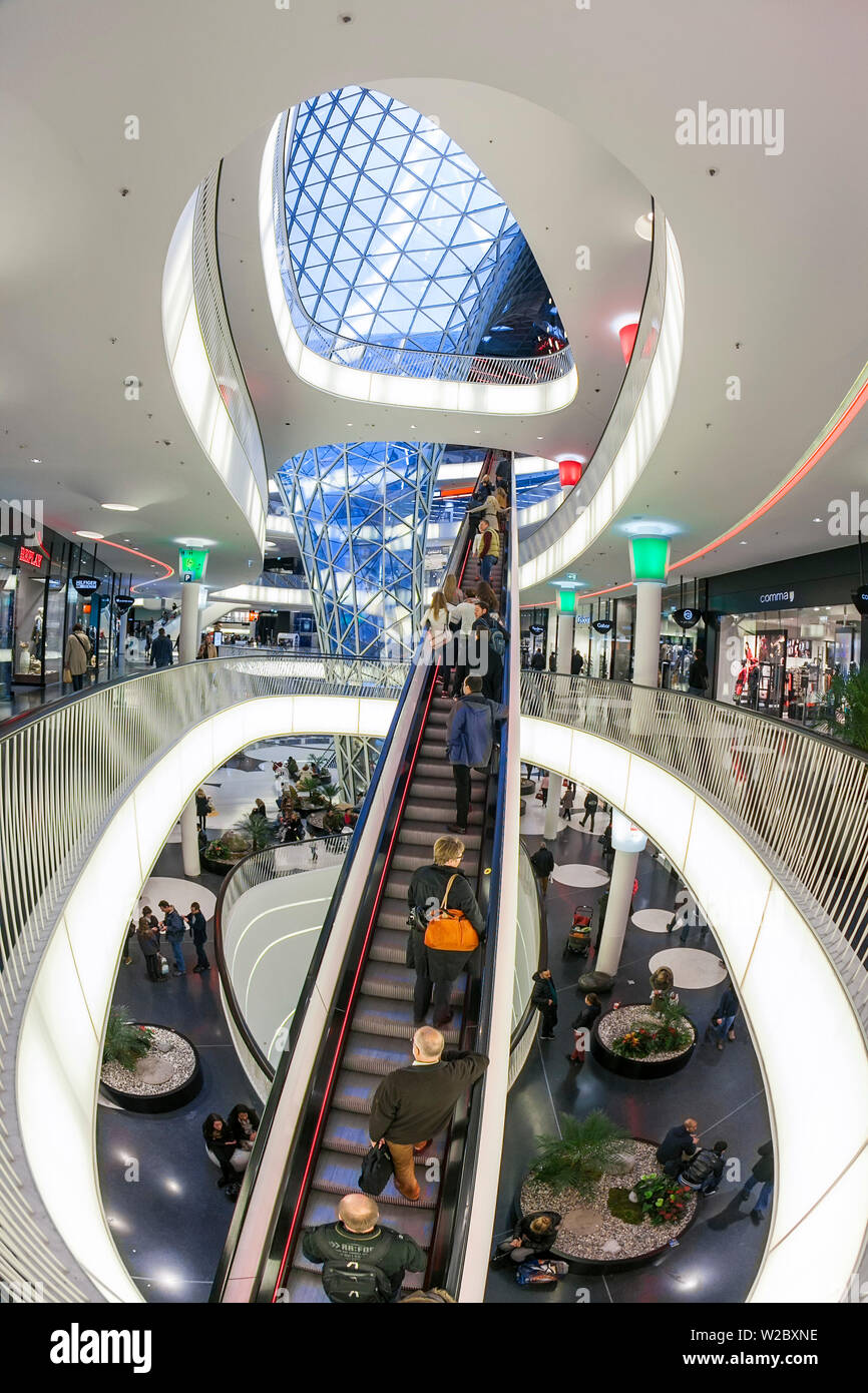 Glass and escalator at the MyZeil shopping mall, Frankfurt, Hesse, Germany Stock Photo