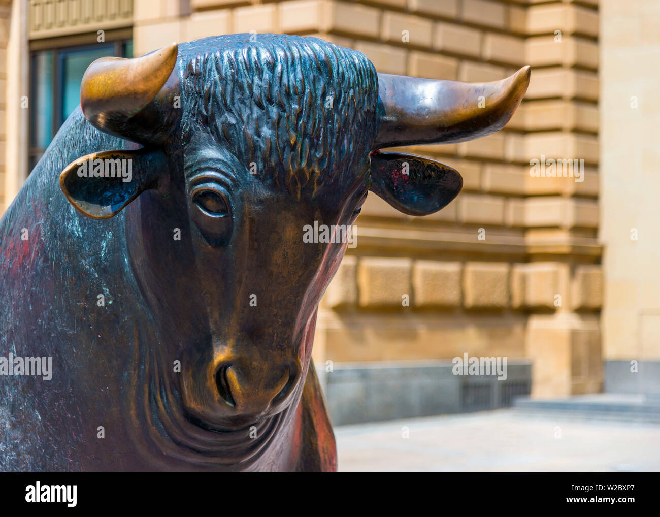 Germany, Hessen, Frankfurt Am Main, Frankfurt Stock Exchange (Frankfurter Borse), Bull statue Stock Photo