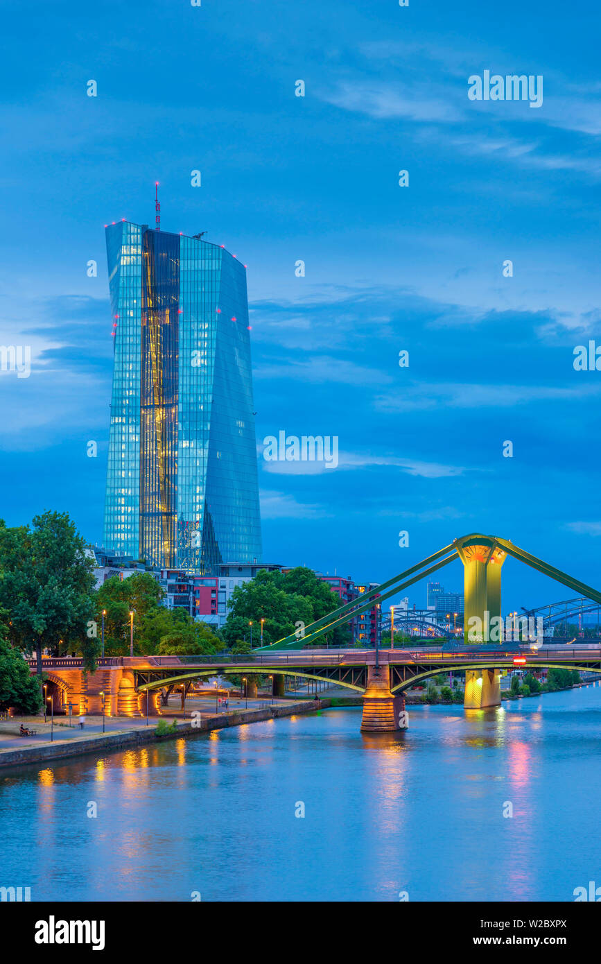 Germany, Hessen, Frankfurt Am Main, Ostend, River Main, New European Central Bank Building Stock Photo