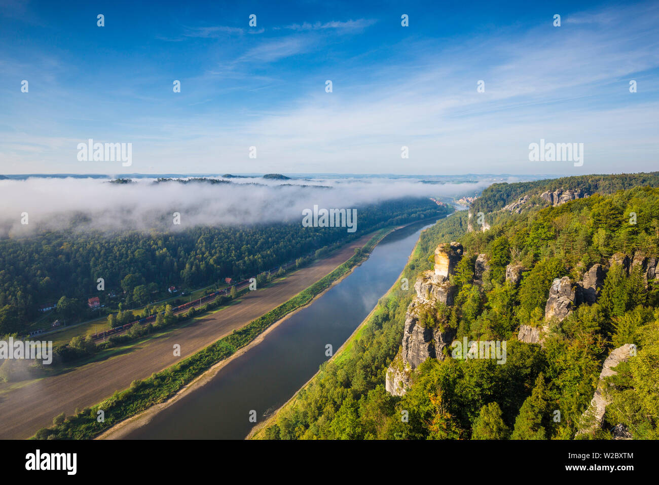 Elbe River at Bastei, Saxon Switzerland National Park, Saxony, Germany Stock Photo