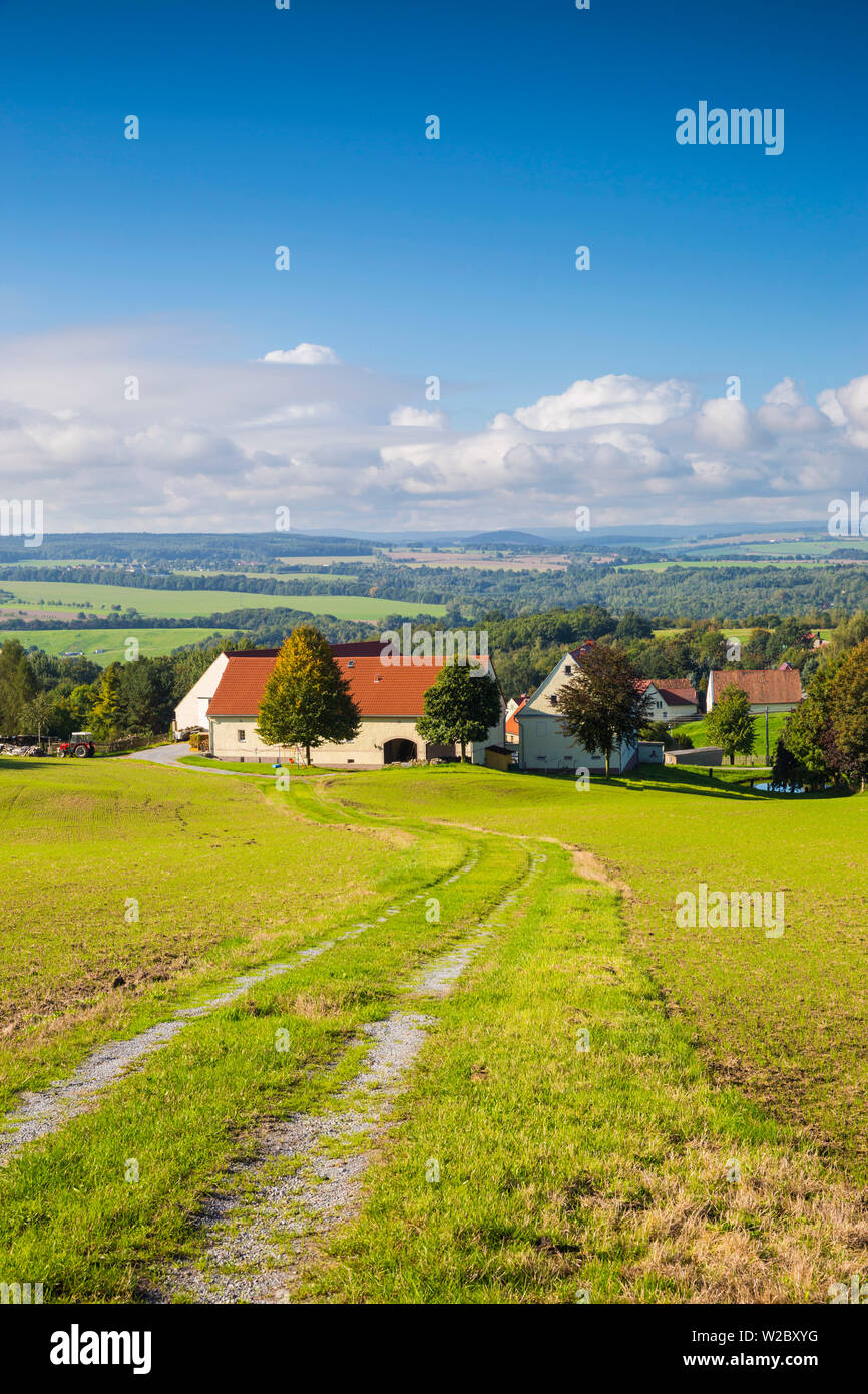 Farm and countryside near Konnigstein, Saxony, Germany Stock Photo