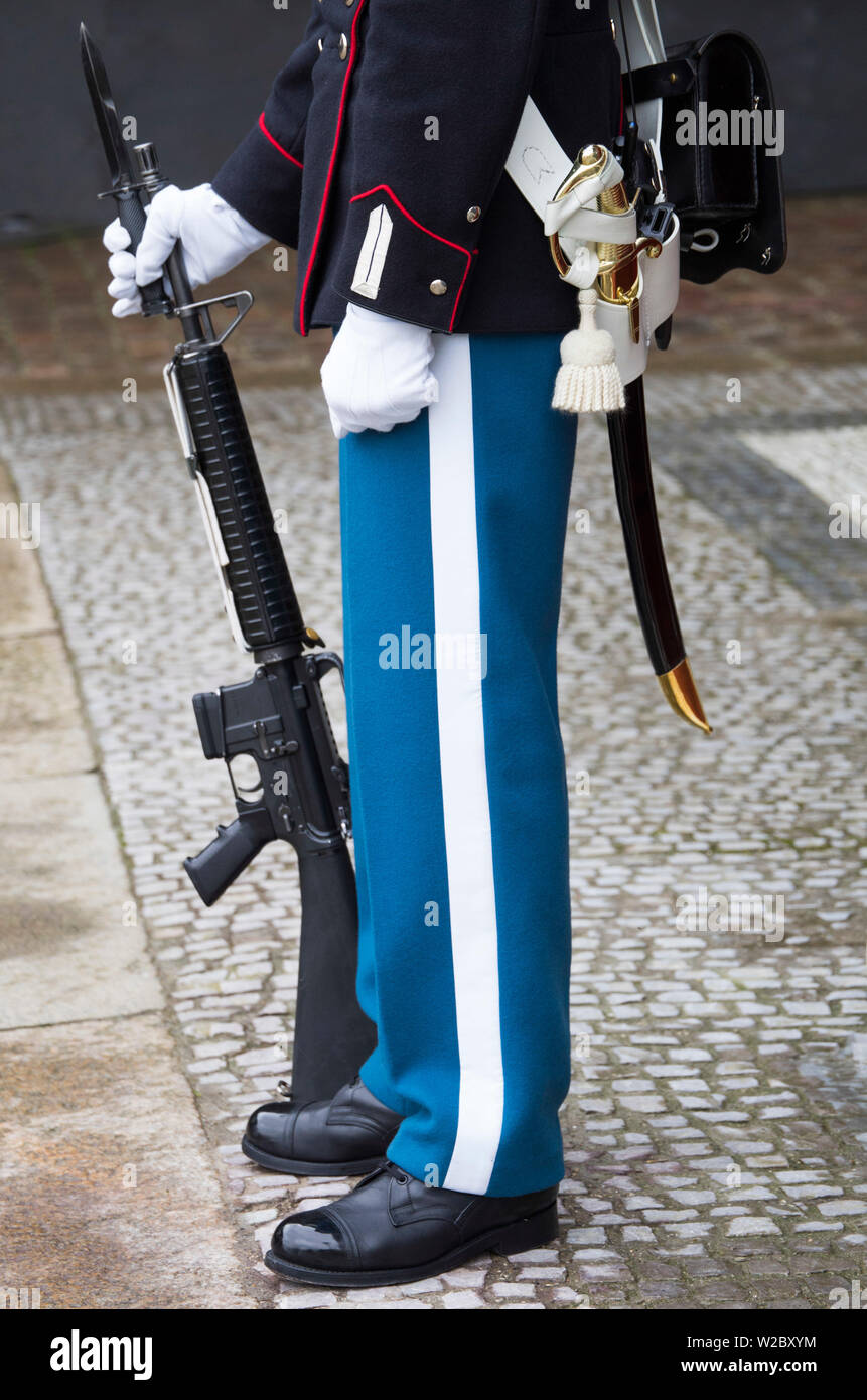 Denmark, Zealand, Copenhagen, Amalienborg Palace, royal guards Stock Photo