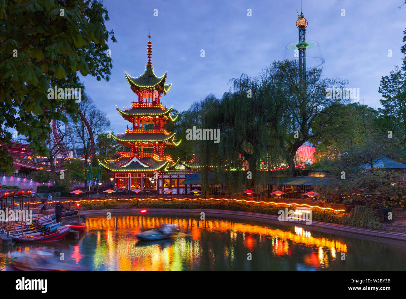Denmark, Zealand, Copenhagen, Tivoli Gardens Amuseument Park, Chinese pavillion Stock Photo