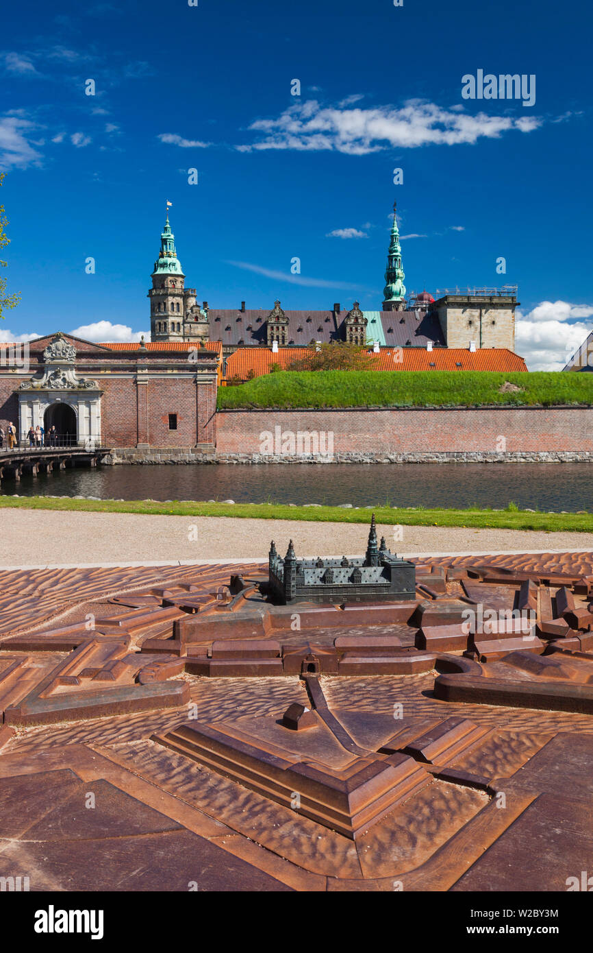 Denmark, Zealand, Helsingor, Kronborg Castle, also known as Elsinore Castle, from Shakespeare's Hamlet, outdoor scale model Stock Photo