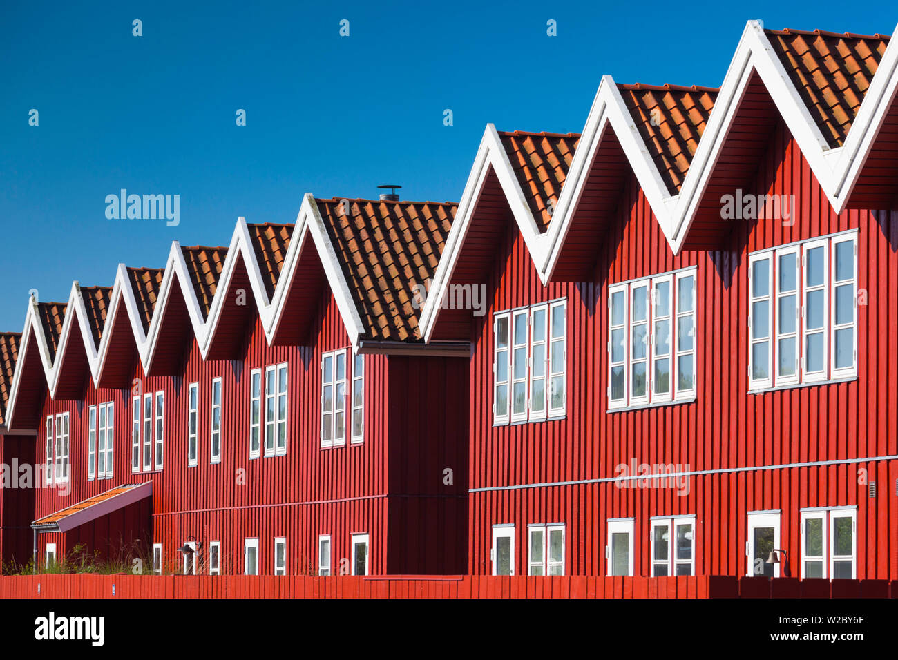 Denmark, Jutland, Ebeltoft, red port buildlings Stock Photo