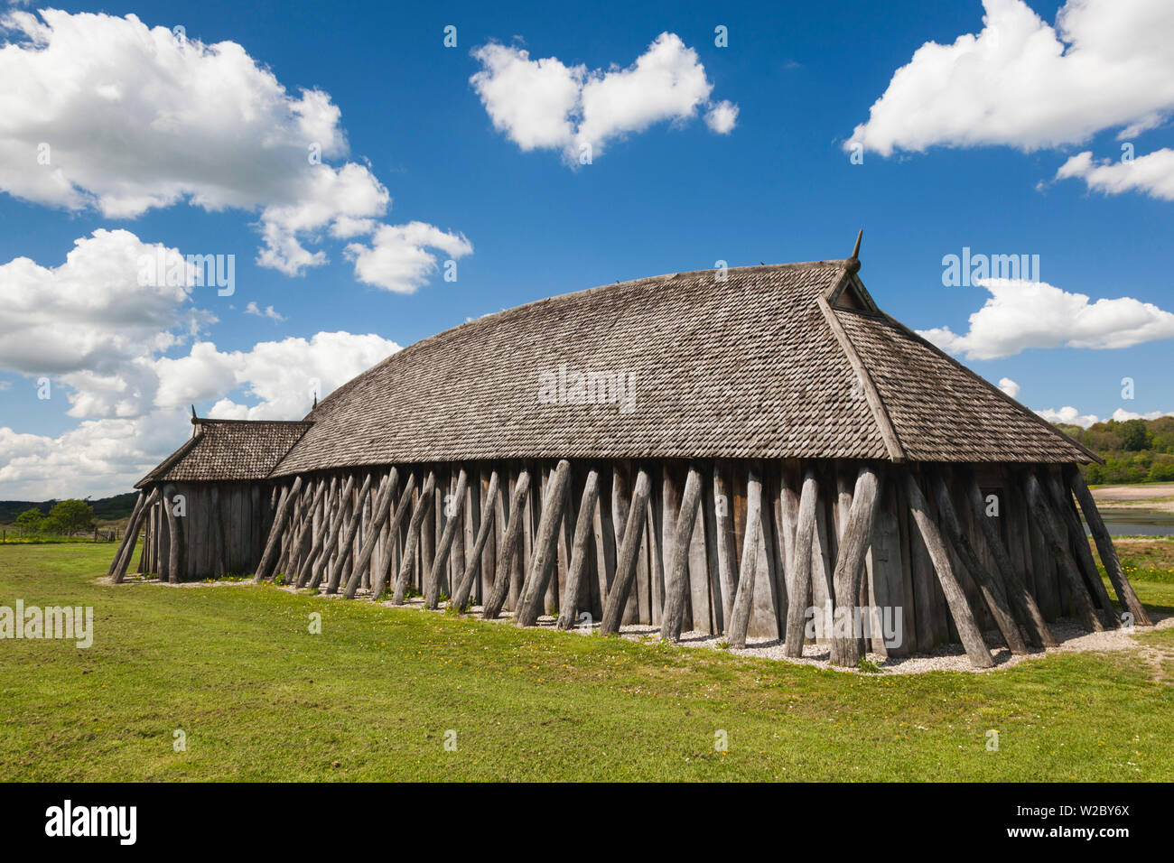 Denmark, Jutland, Hobro, Fyrkat, Viking house by 10th century Fyrkat fortress Stock Photo