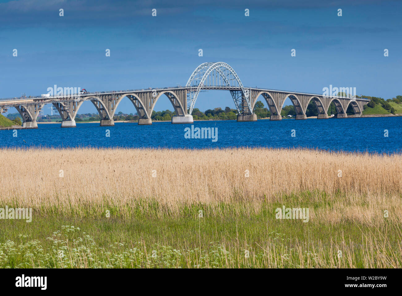 Denmark, Zealand, Kalvehave, bridge to Mon on Stege Bay Stock Photo