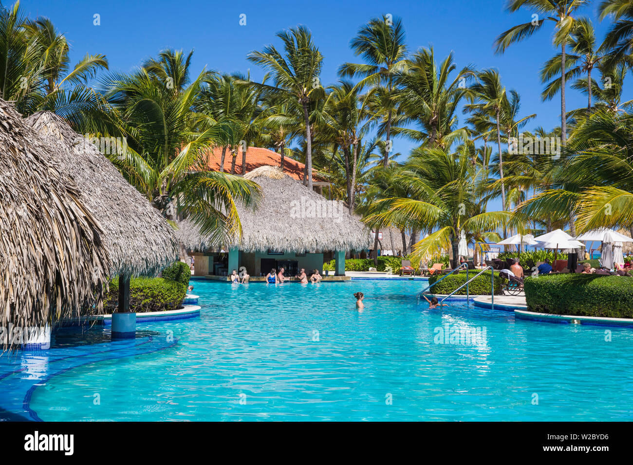 Dominican Republic, Punta Cana, Playa Cabeza de Toro, Swimming pool at Dreams Palm Beach resort Stock Photo