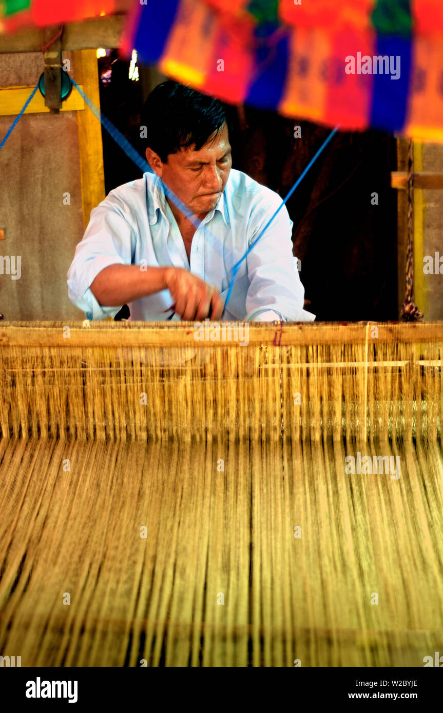 Ataco, El Salvador, Artisian, Weaving Wool On A Pedal Weaver