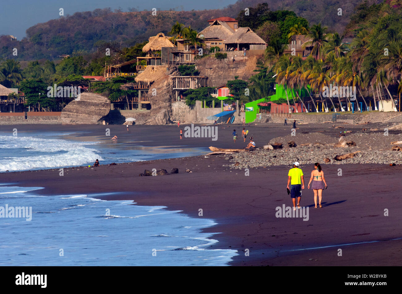Playa El Tunco, El Salvador, Pacific Ocean Beach, Popular With Surfers, Great Waves, Beach Resorts Stock Photo