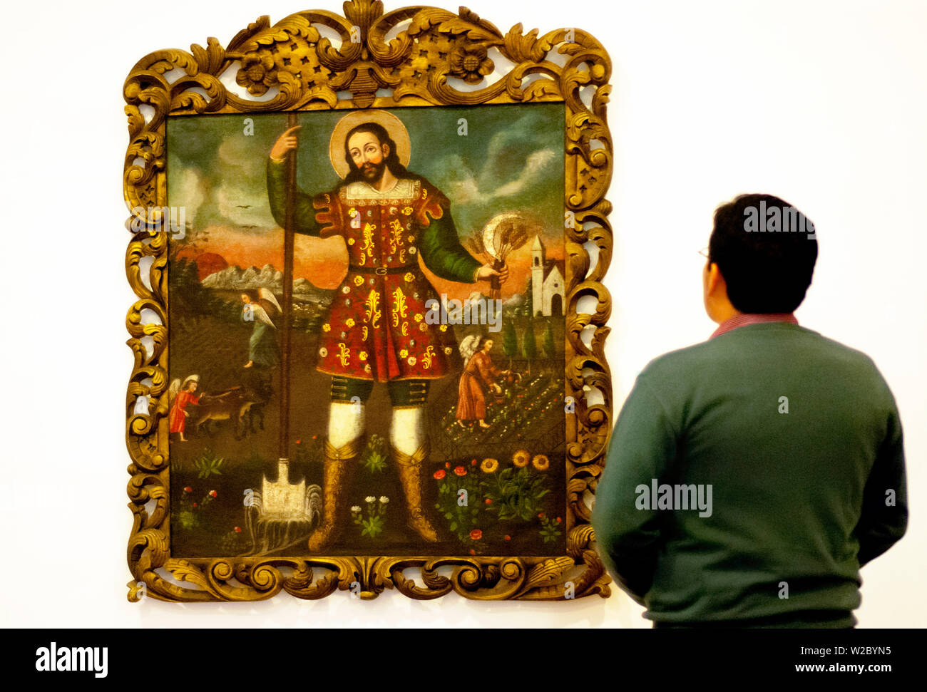 18 Century Painting of San isidore Labrador, Saint isidore Patron Saint of Farmers And Laborers, Museum of Colonial Art, Quito, Ecuador Stock Photo