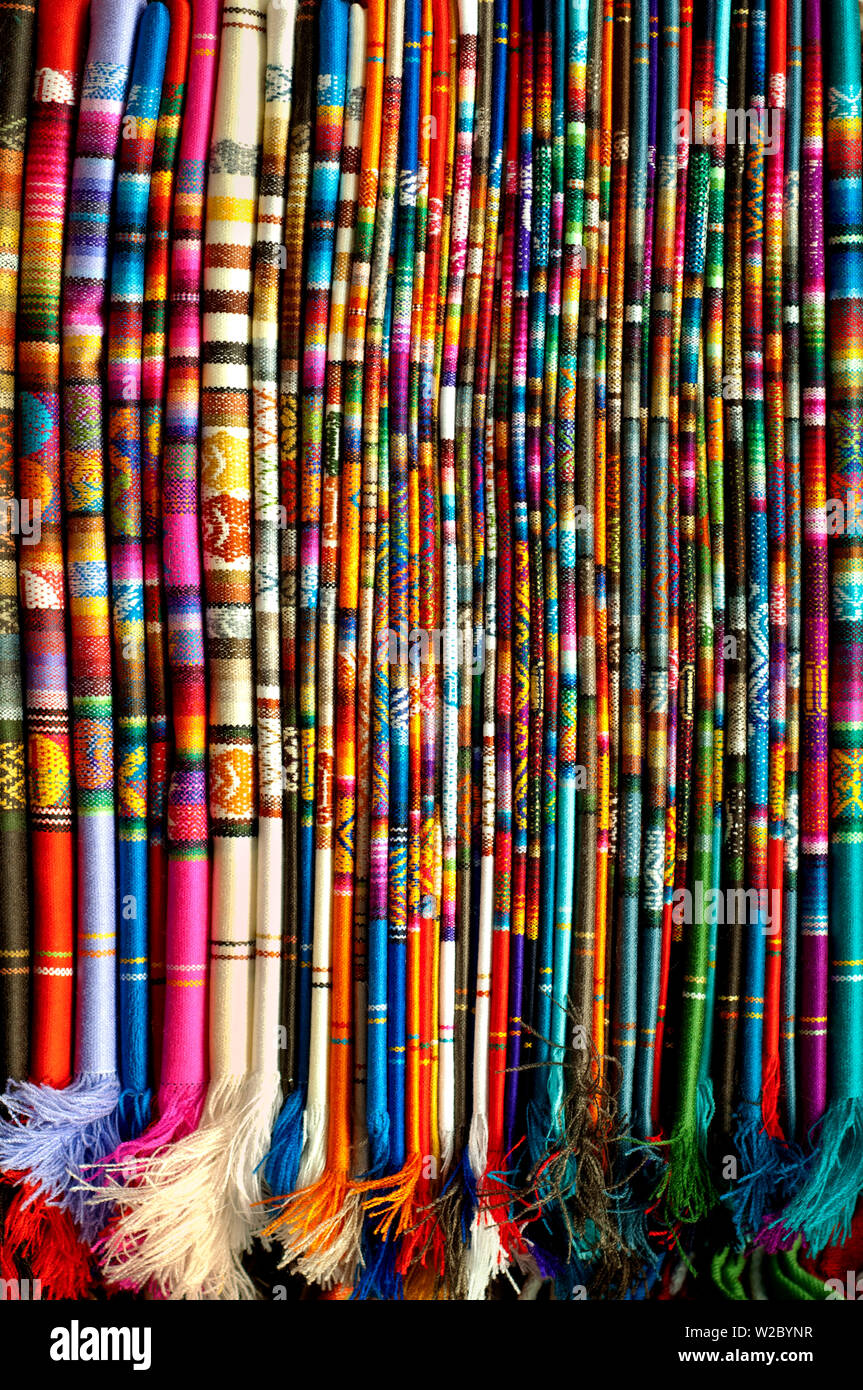 Hand Woven Textiles, For Sale At The Mercado Artesanal La Mariscal, Quito, Ecuador Stock Photo