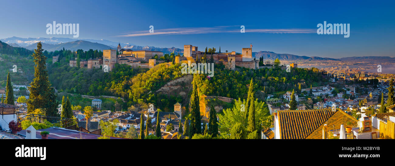 Spain, Andalucia, Granada Province, Granada, Alhambra Palace and Sierra Nevada mountains Stock Photo