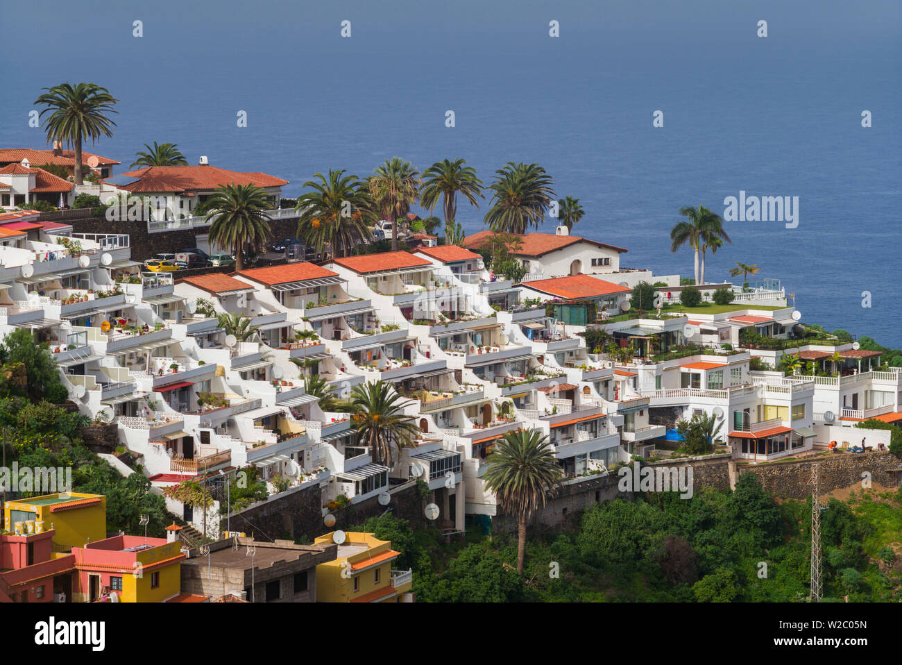 Spain, Canary Islands, Tenerife, Rambla de Castro, elevated view of beach houses Stock Photo