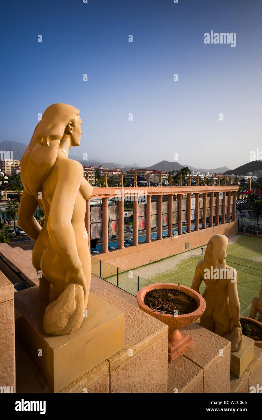 Spain, Canary Islands, Tenerife, Playa de Las Americas, Piramide de Arona, theater, statues Stock Photo