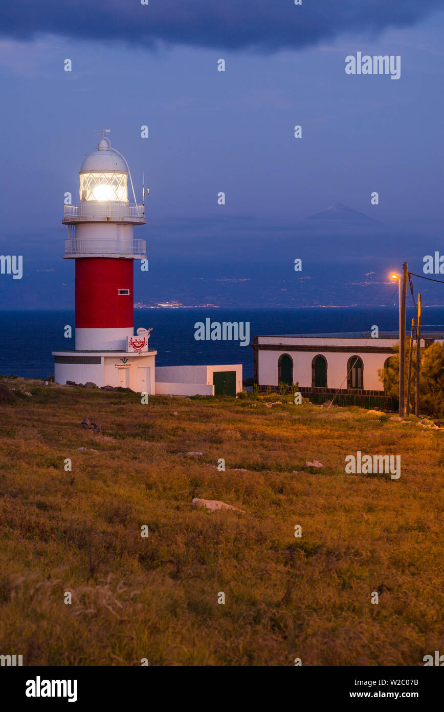 Spain, Canary Islands, La Gomera, San Sebastian de la Gomera, Faro Punta de San Cristobal lighthouse, dusk Stock Photo