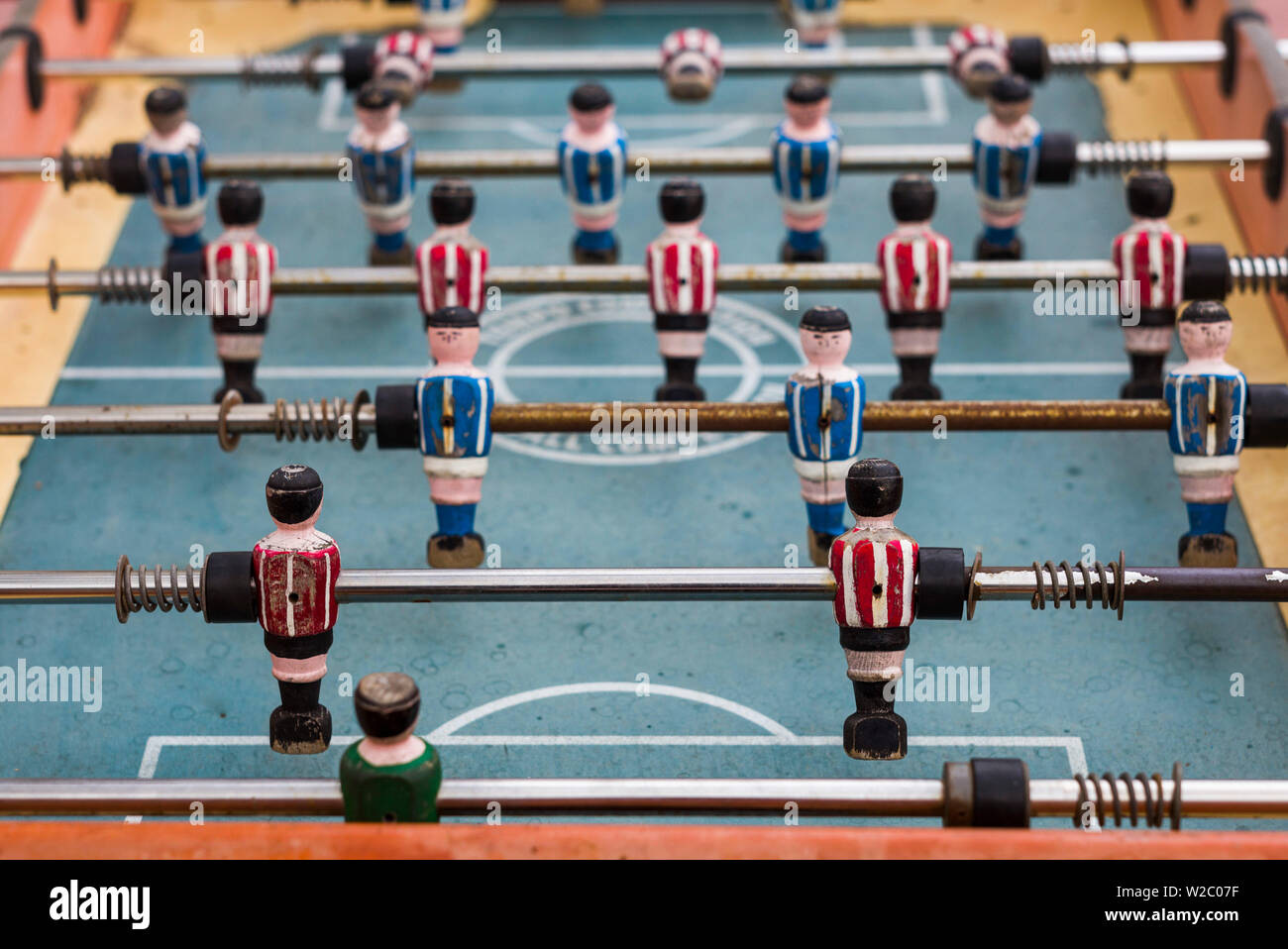 Spain, Canary Islands, La Gomera, San Sebastian de la Gomera, Plaza de Las Americas, foosball table Stock Photo