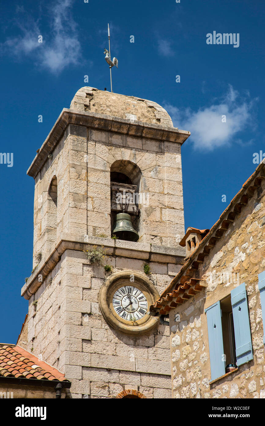 Church bell tower, Gourdon, Alpes-Maritimes, Provence-Alpes-Cote D'Azur, French Riviera, France Stock Photo