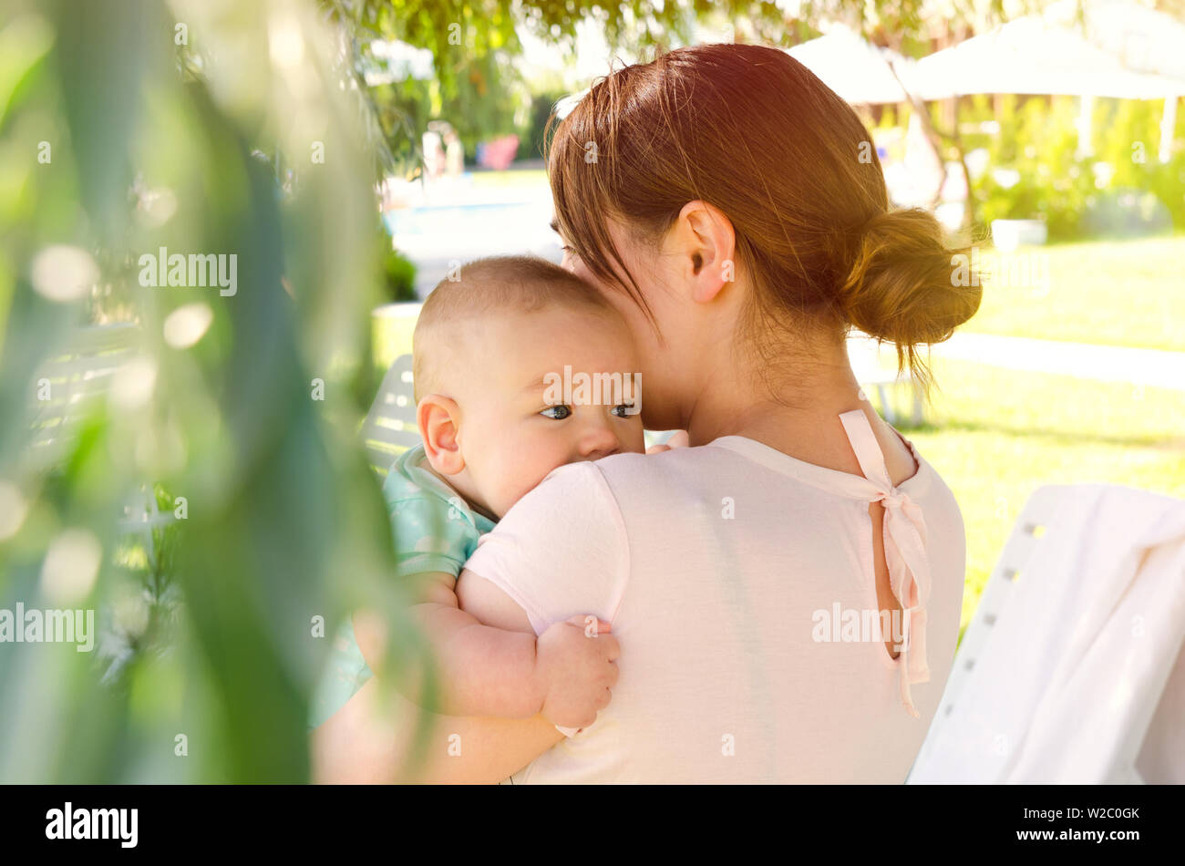 mother and baby on vocations outdoors Stock Photo