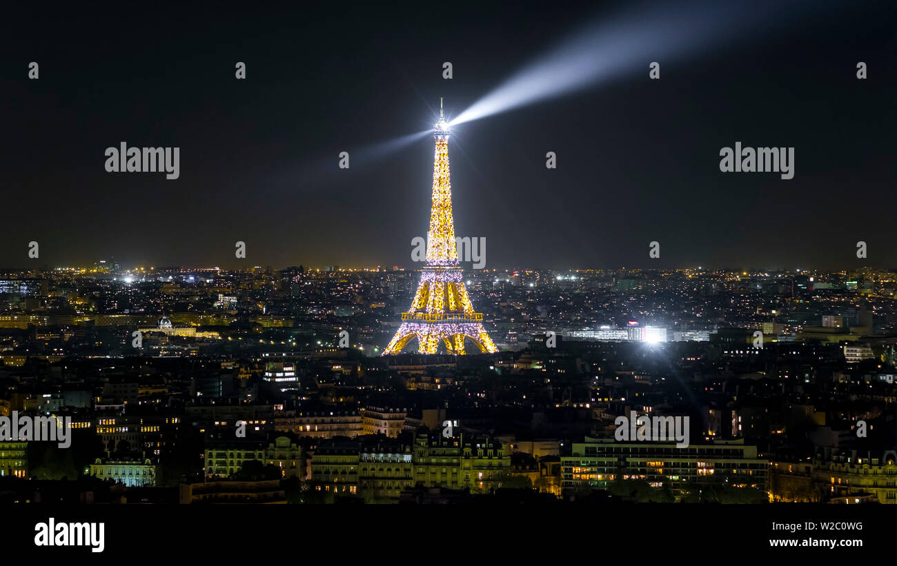 Elevated view of city with the Eiffel Tower in the  distance, Paris, France, Europe Stock Photo