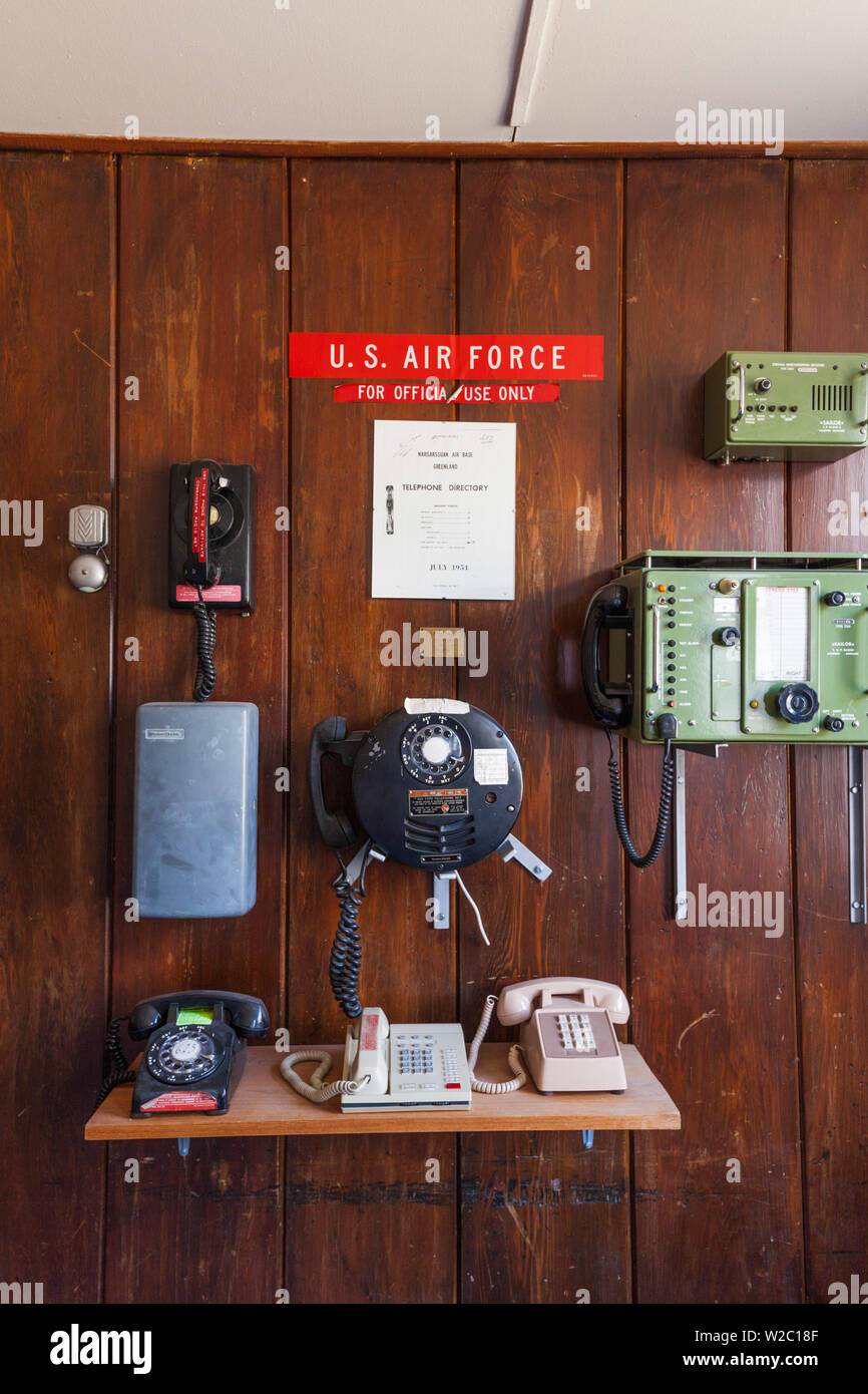 Greenland, Narsarsuaq, Narsarsuaq Museum, on the grounds of WW2-era USAF air base, Bluie West One, telephones Stock Photo