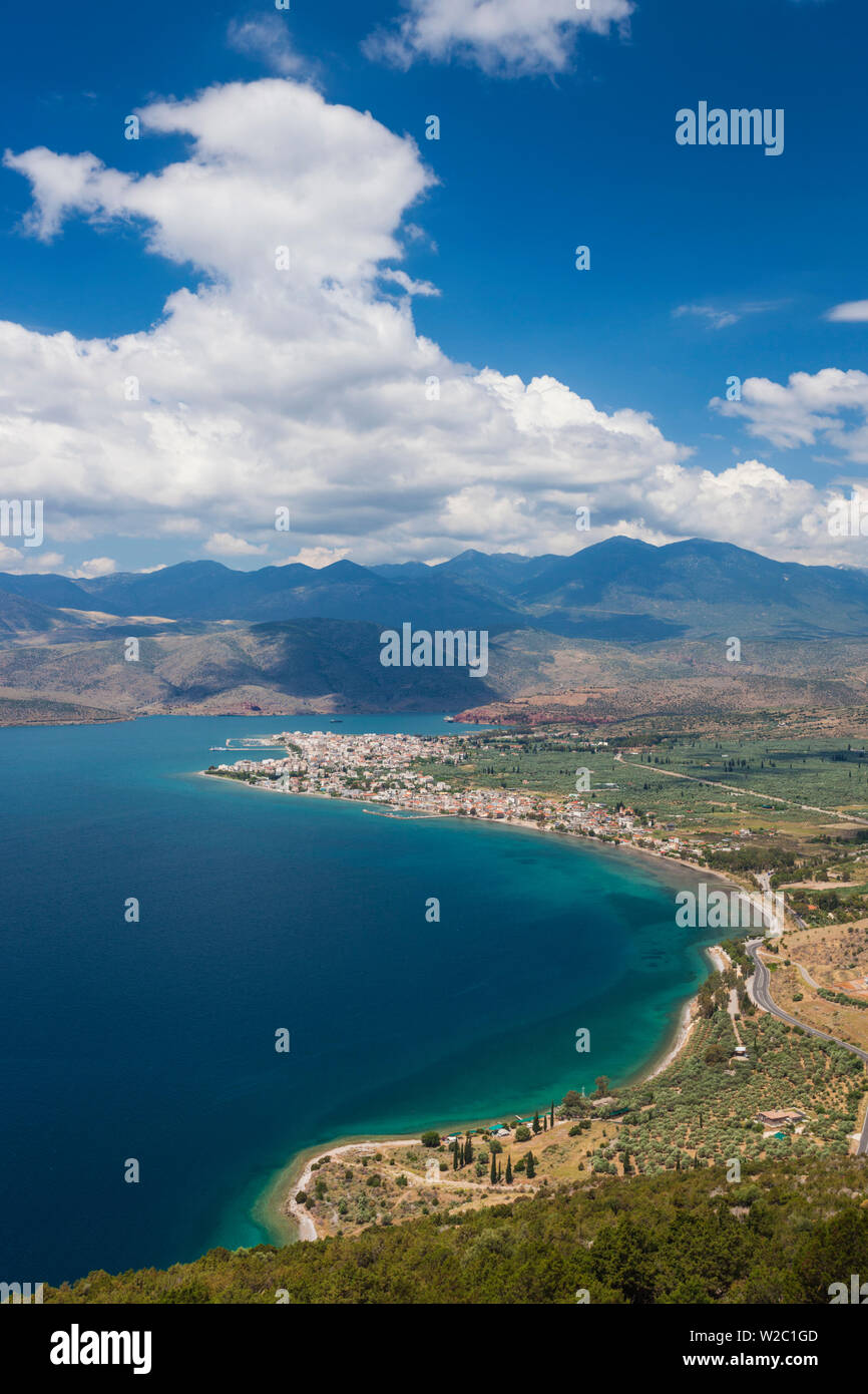 Greece, Central Greece Region, Itea of town and Gulf of Corinth Stock Photo