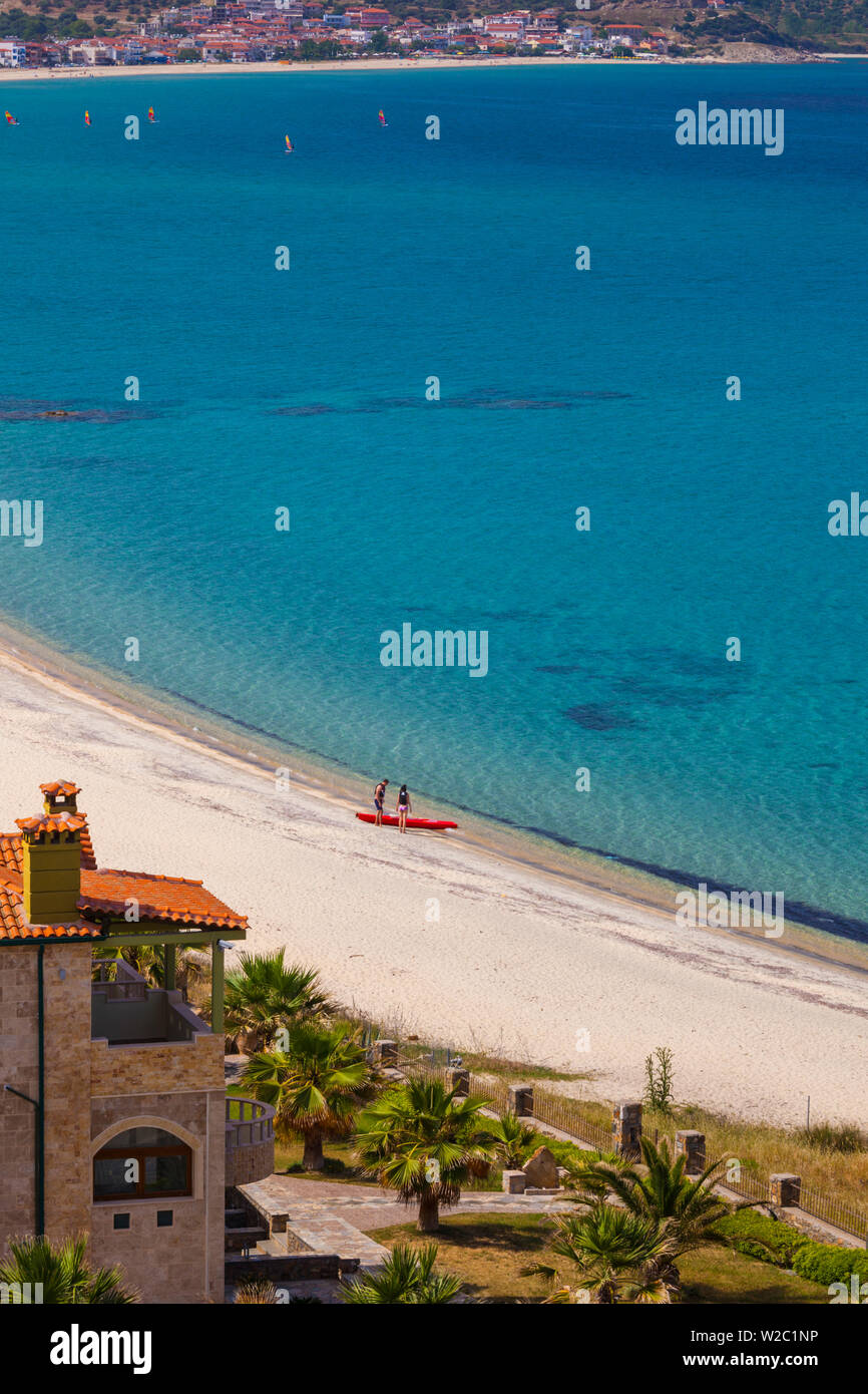 Greece, Central Macedonia Region, Halkidiki Area, Sithonia Peninsula, Sarti, elevated beach view Stock Photo