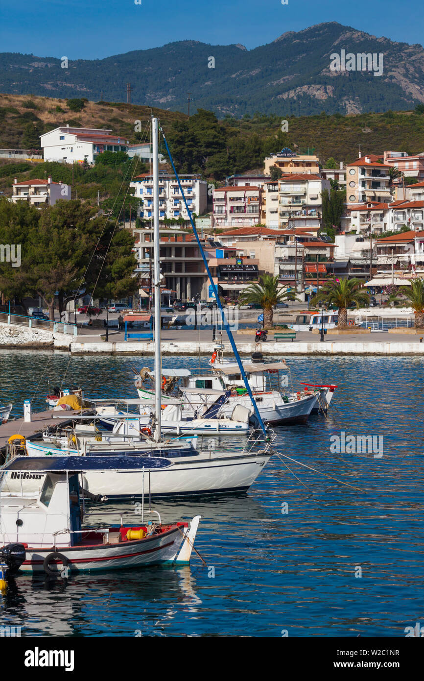 Greece, Central Macedonia Region, Halkidiki Area, Sithonia Peninsula, Neos Marmaras, harbor view Stock Photo