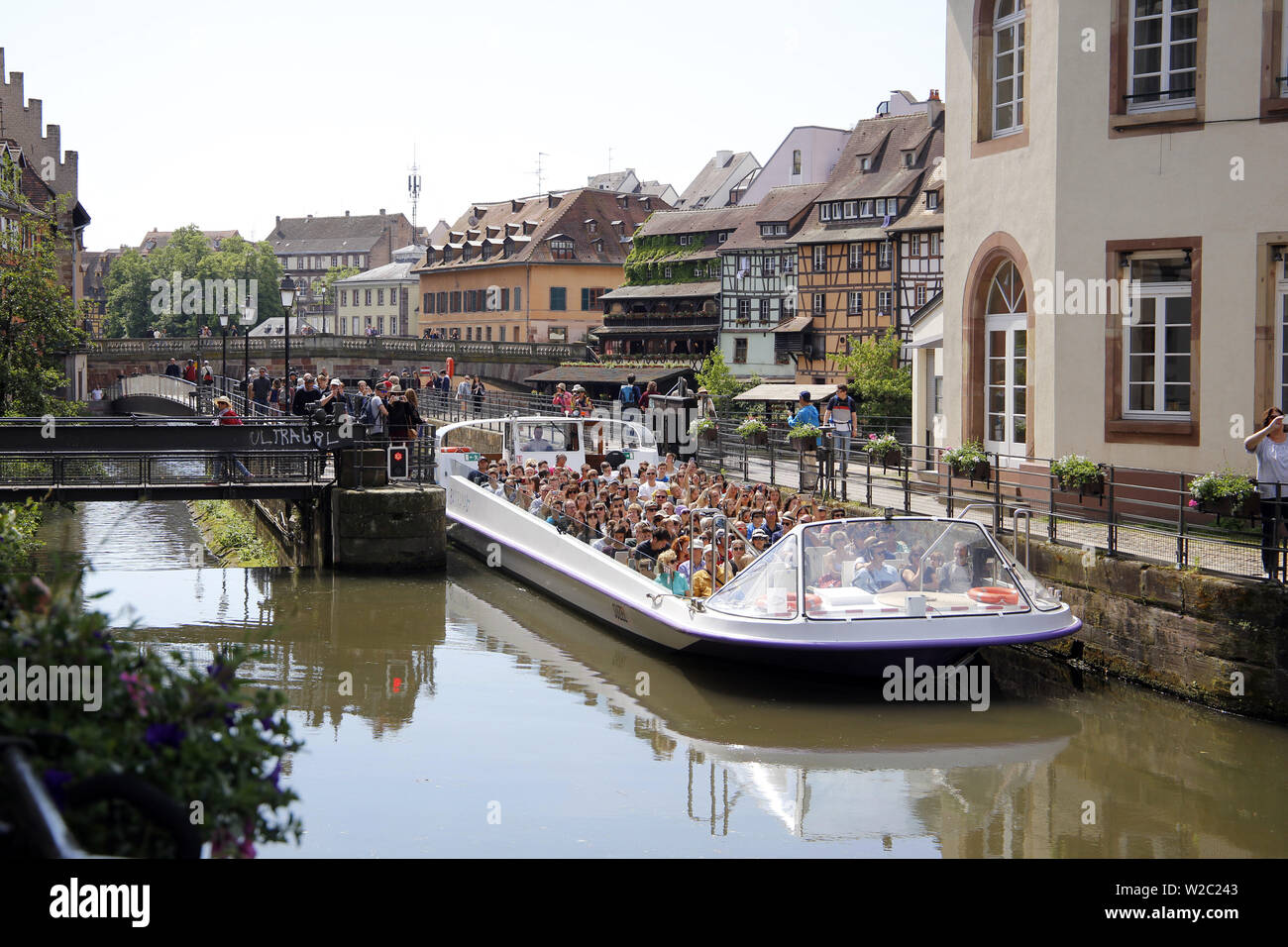 Tourist boat on canal in Strasbourg France Stock Photo