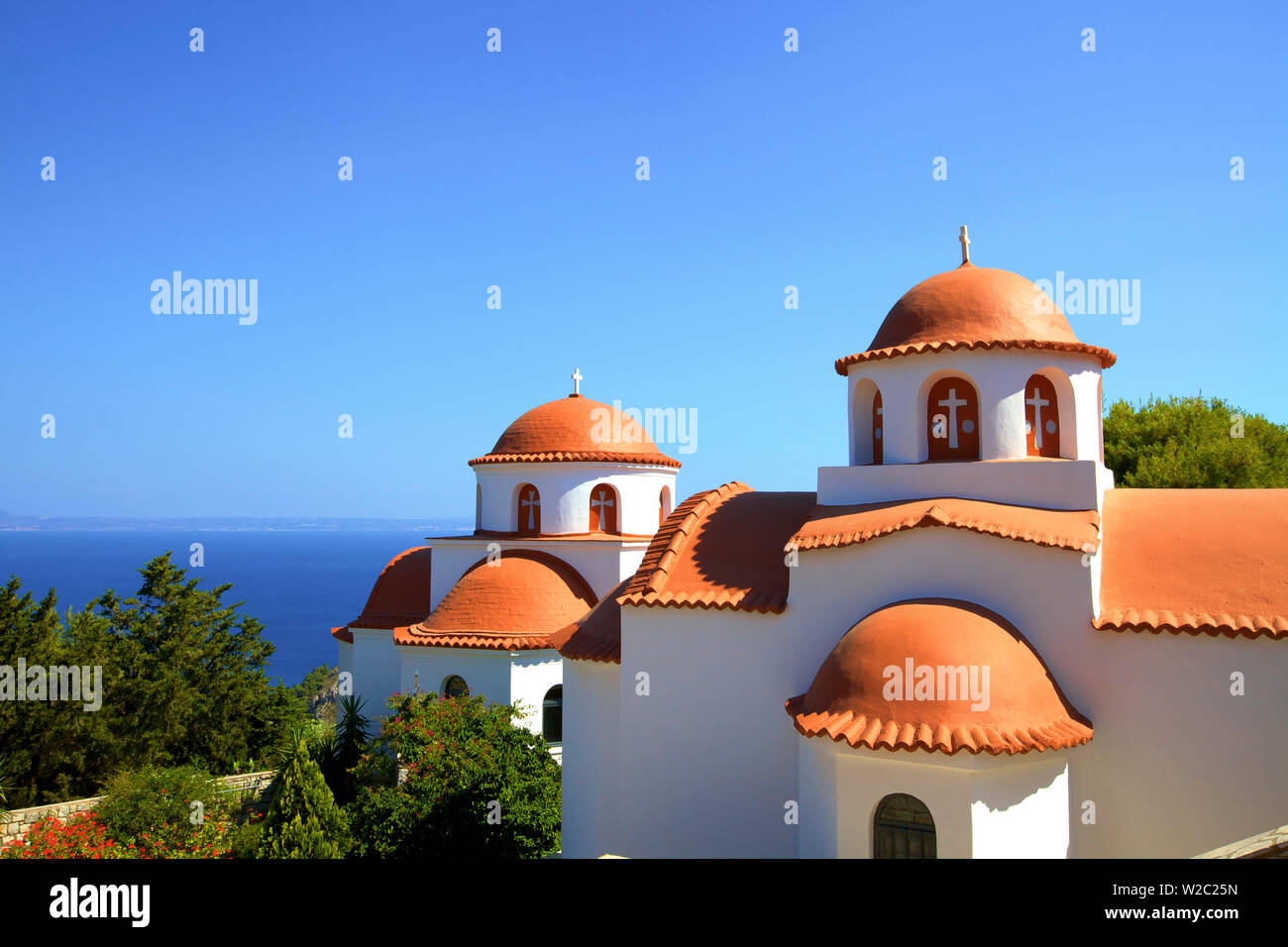 Convent Of Agios Savvas Above Pothia, Kalymnos, Dodecanese, Greek Islands, Greece, Europe Stock Photo