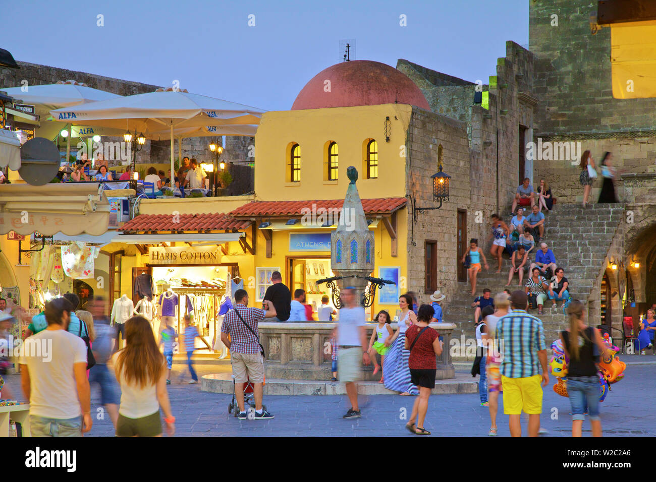 Hippocrates Square, Old Town, Rhodes, Dodecanese, Greek Islands, Greece, Europe Stock Photo