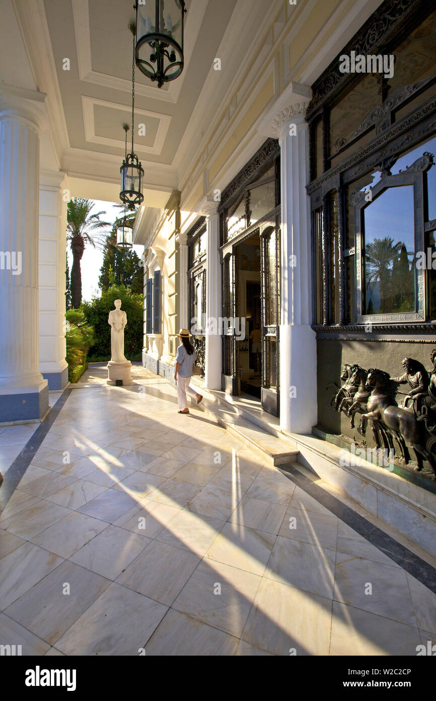 Entrance to Achilleion Palace, Corfu, The Ionian Islands, Greek Islands, Greece, Europe (MR) Stock Photo