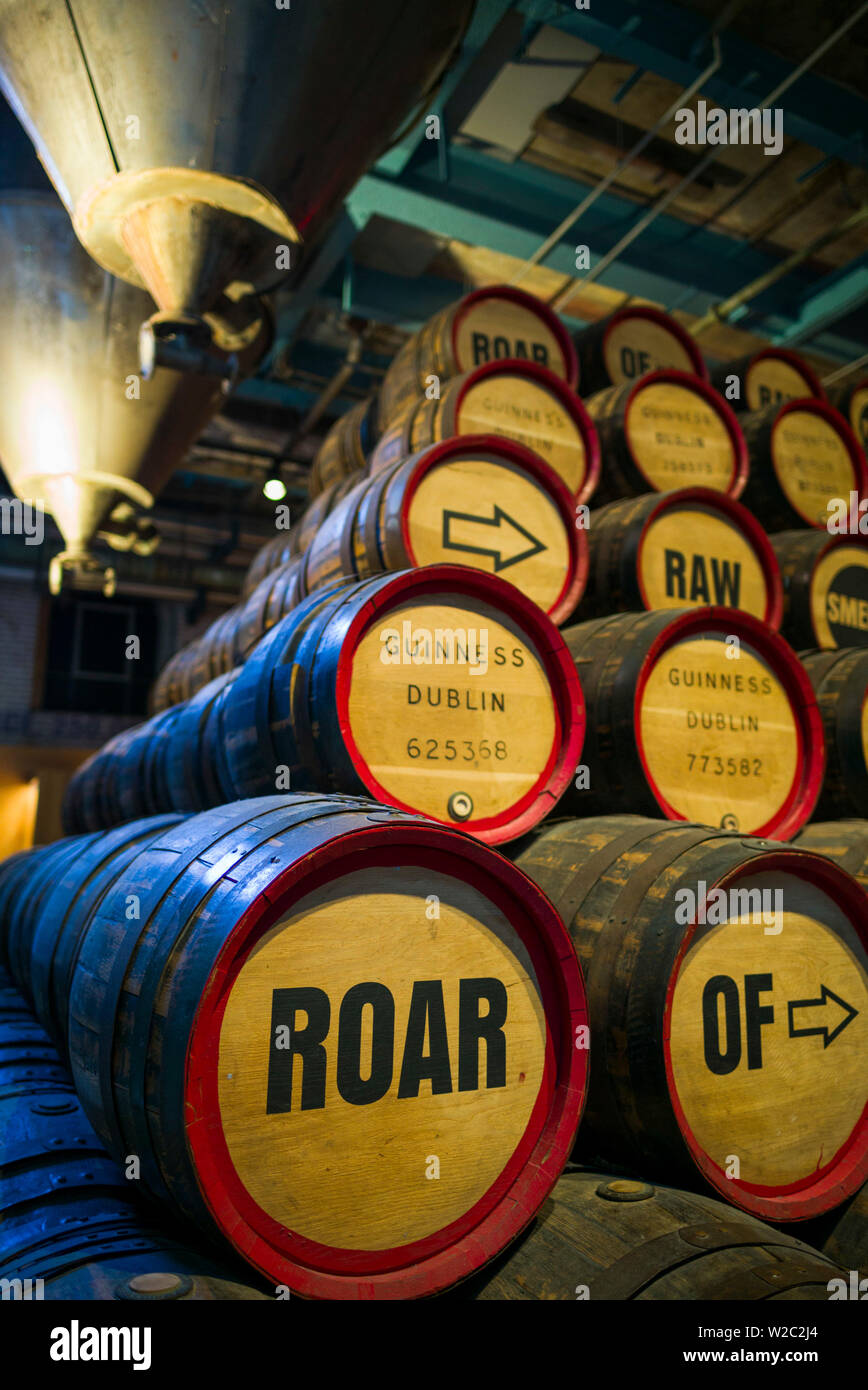 Ireland, Dublin, Guiness Storehouse, brewery museum, beer kegs Stock Photo