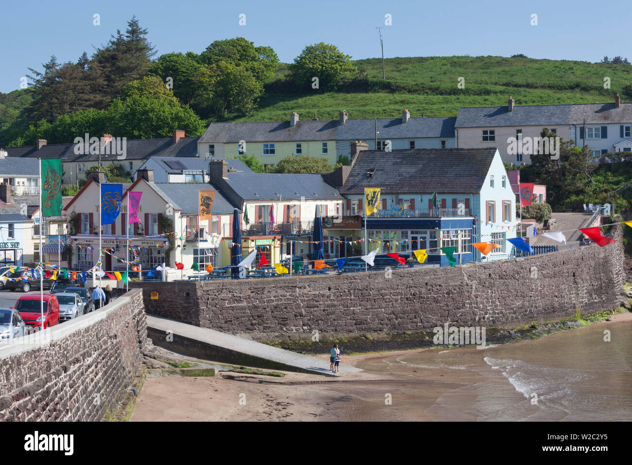 Ireland, County Waterford, Dunmore East, elevated village view Stock Photo