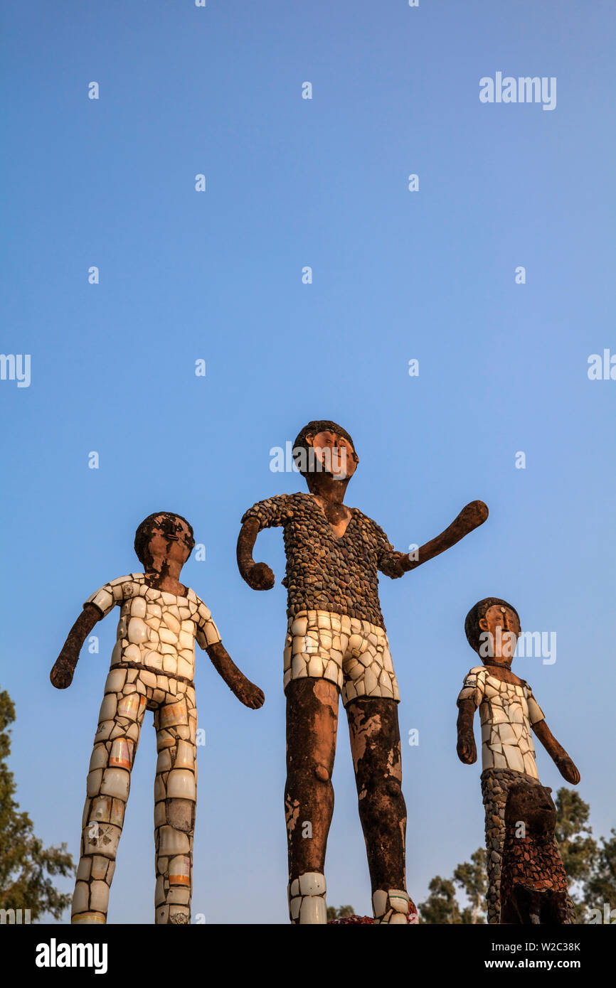 India, Haryana and Punjab, Chandigarh, Nek Chand's Rock Garden, Sculptures made from recycled materials Stock Photo