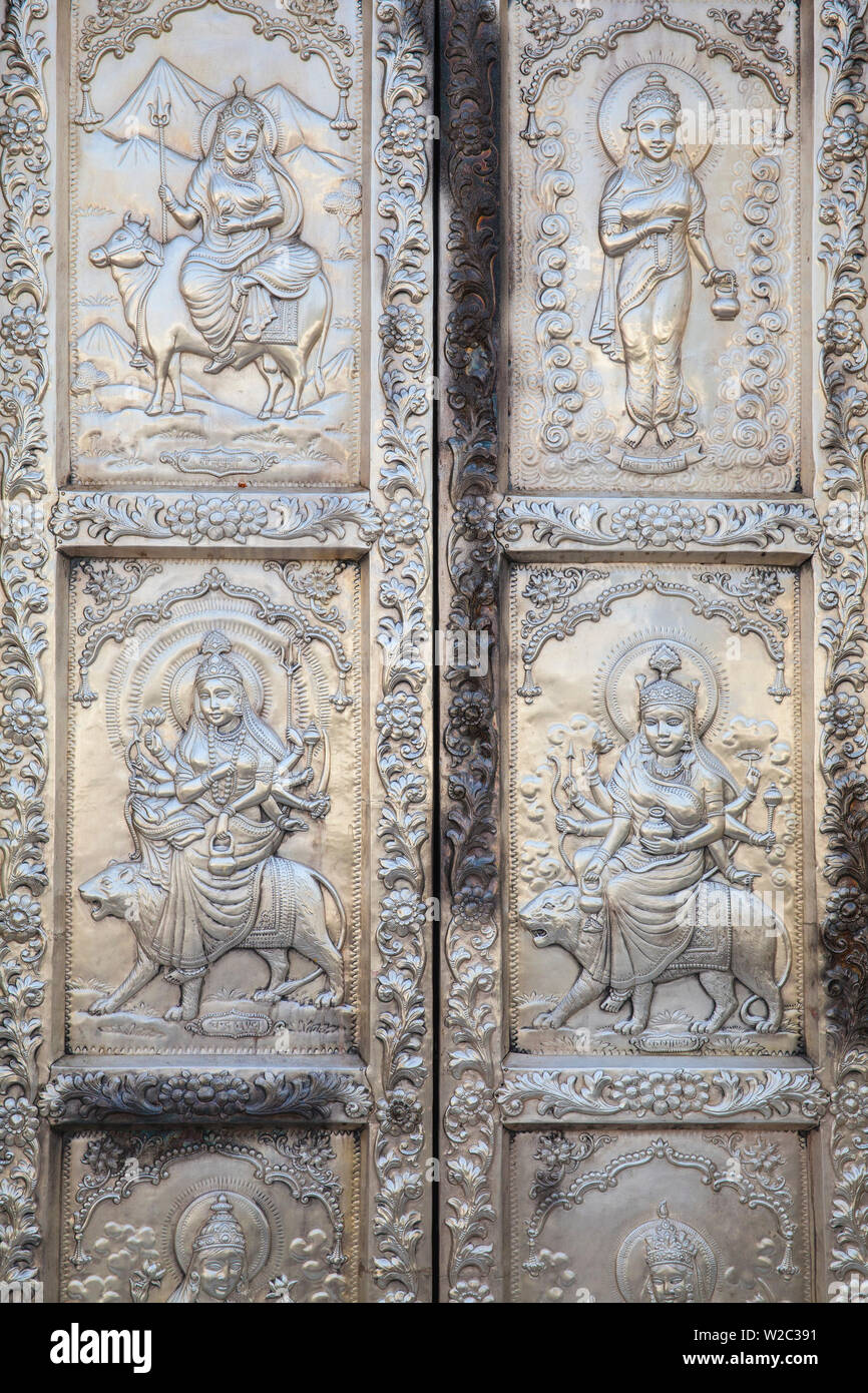 India, Punjab, Amritsar, Durgiana Temple also called Lakshmi Narayan Temple, carved silver doors Stock Photo