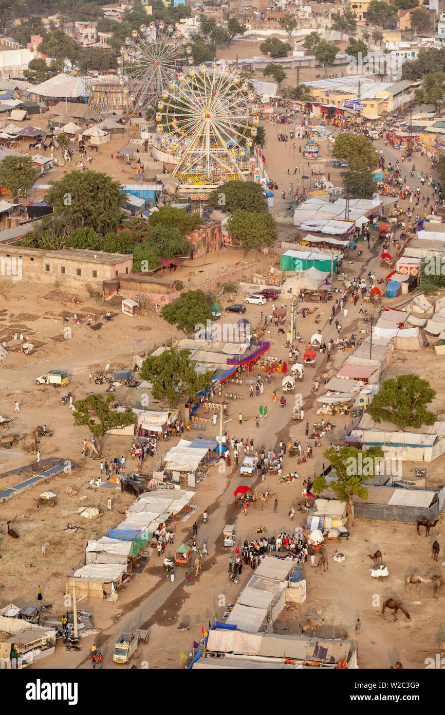 India, Rajasthan, Pushkar, Aerial view of Pushkar Camel Fair Stock Photo