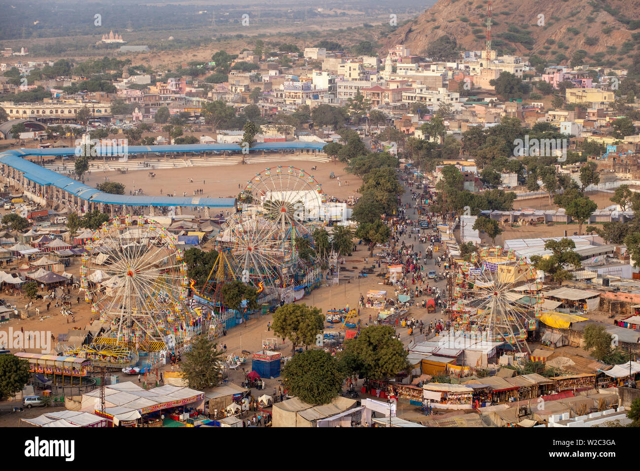 India, Rajasthan, Pushkar, Aerial view of Pushkar Camel Fair Stock Photo