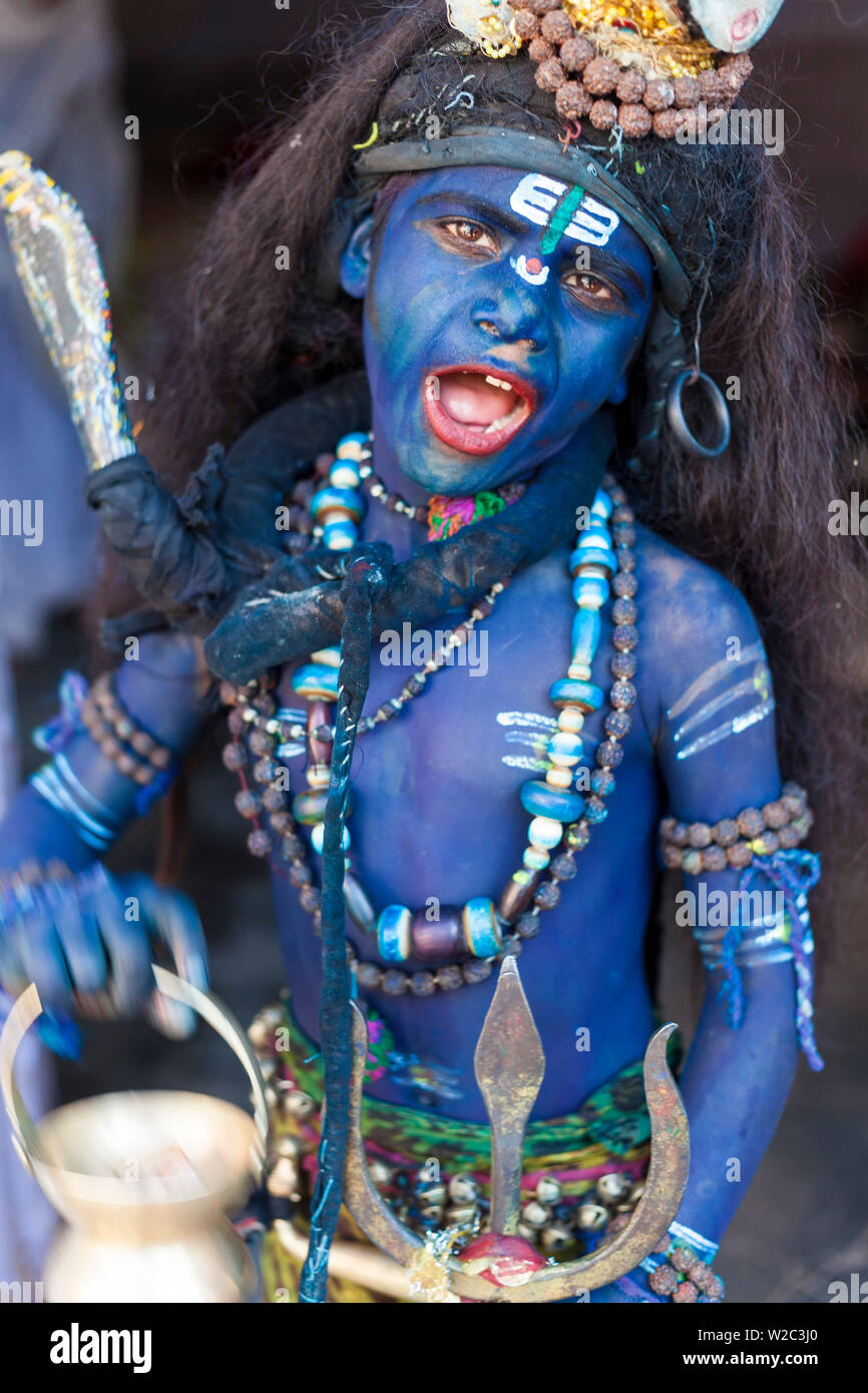 Boy as Hindu God Shiva, Pushkar, Rajasthan State, India Stock ...