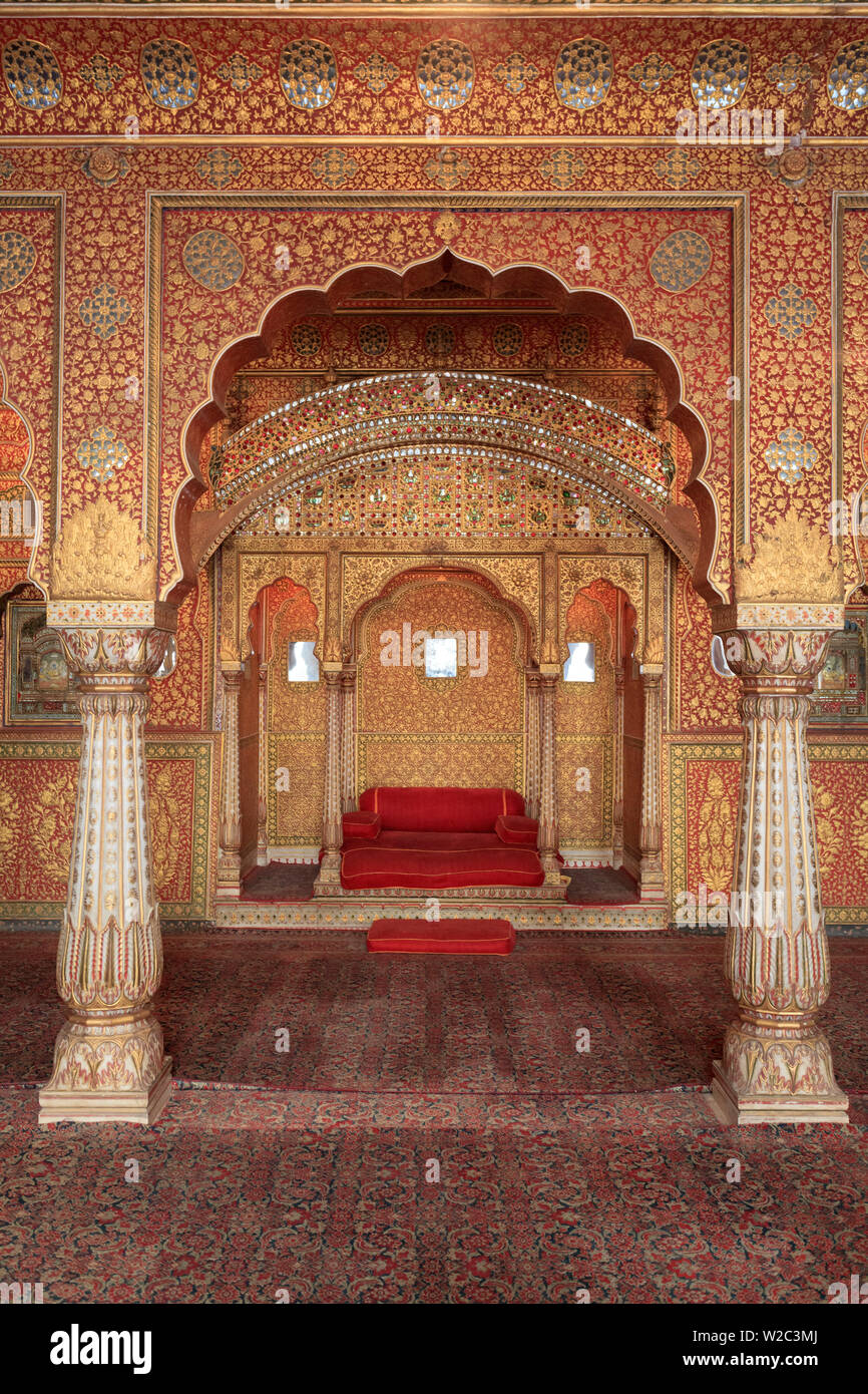 India, Rajasthan, Bikaner, Junagahr Fort, Anup Mahal Hall Stock Photo