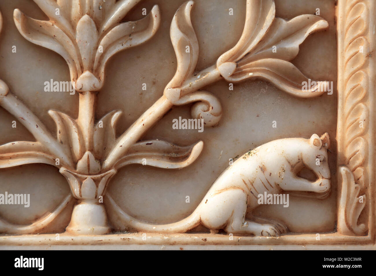 India, Rajasthan, Deshnok, Karni Mata Temple (Rat Temple), Marble Carvings Stock Photo