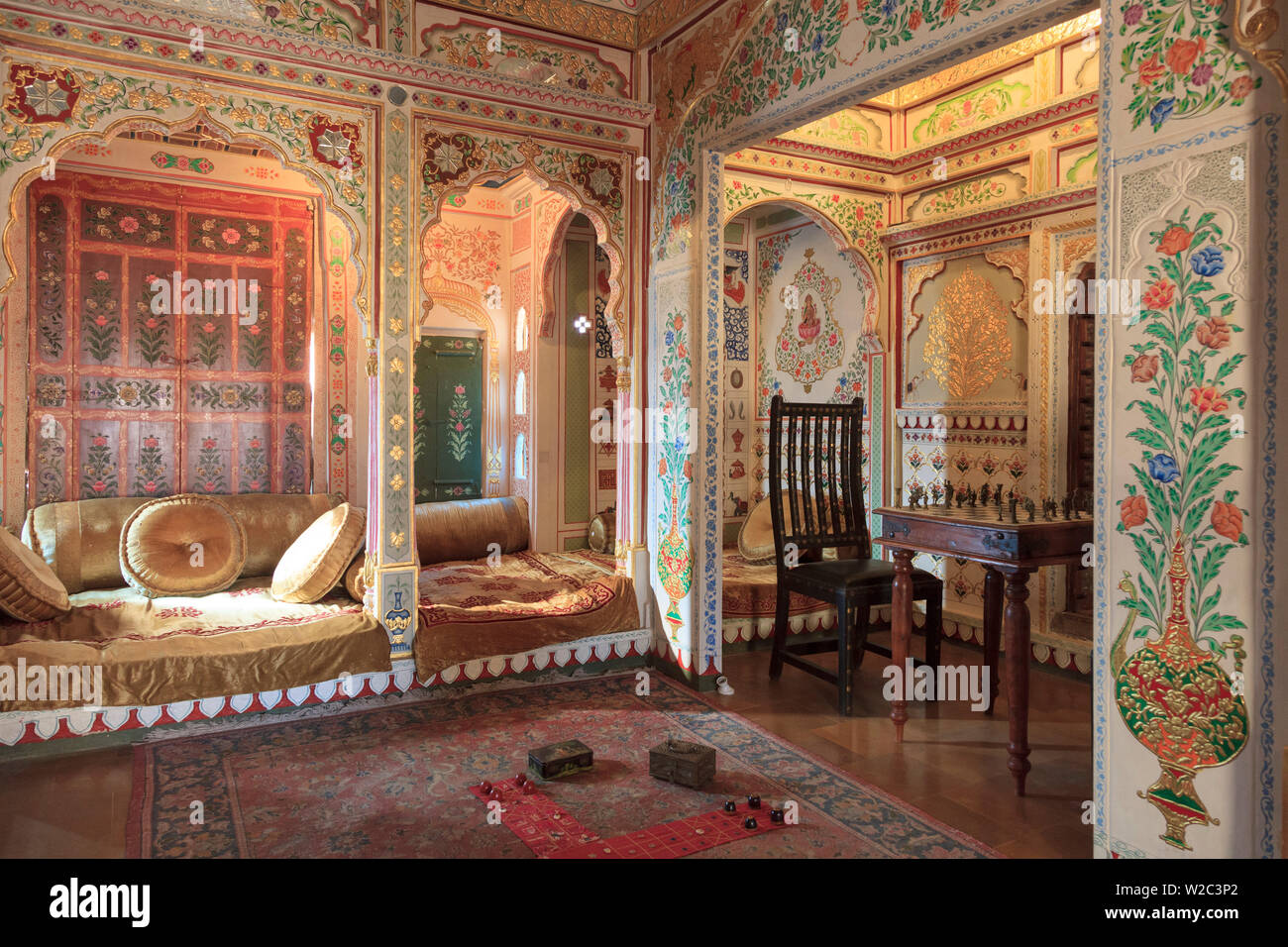 India, Rajasthan, Jaisalmer, Old Town, Patwa Ki Haveli (Traditional Ornately decorated residence) Stock Photo