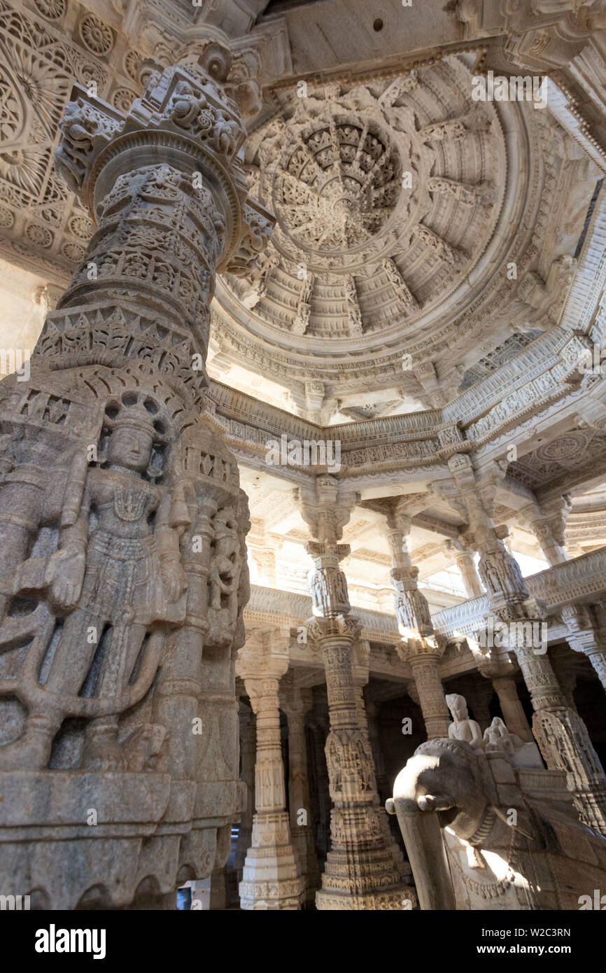 India, Rajasthan, Ranakpur Jain Temple Stock Photo