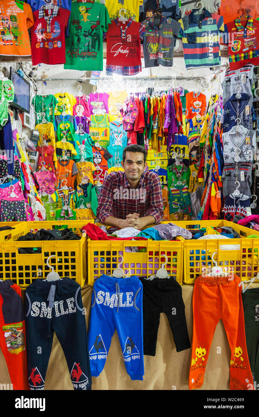 Iran, Southeastern Iran, Kerman, End to End Bazaar, clothing vendor Stock Photo