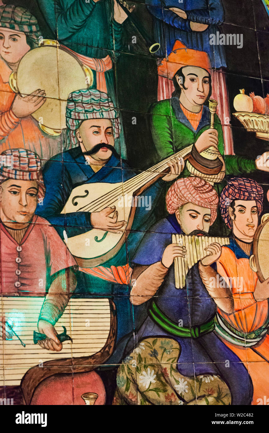 Iran, Central Iran, Shiraz, Bazar-e Vakil market, wall mural with Persian musicians Stock Photo