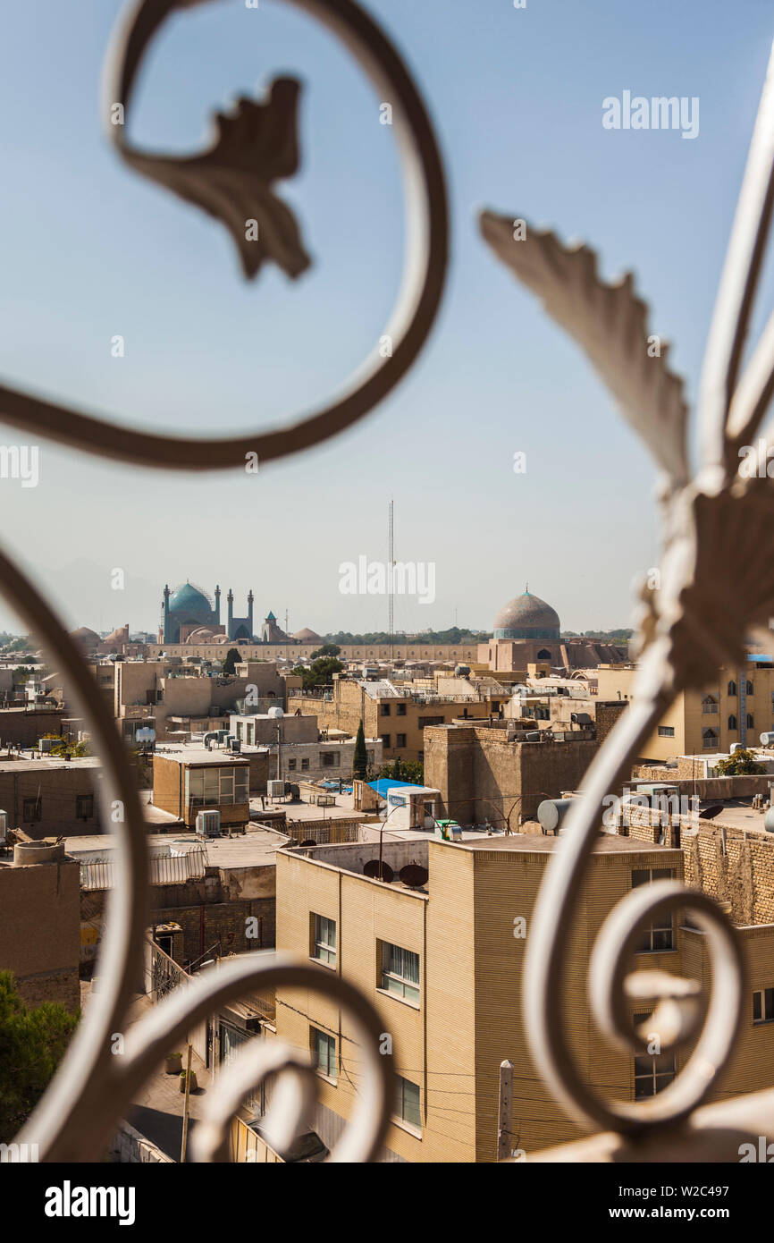 Iran, Central Iran, Esfahan, elevated view of central city towards Royal Mosque Stock Photo