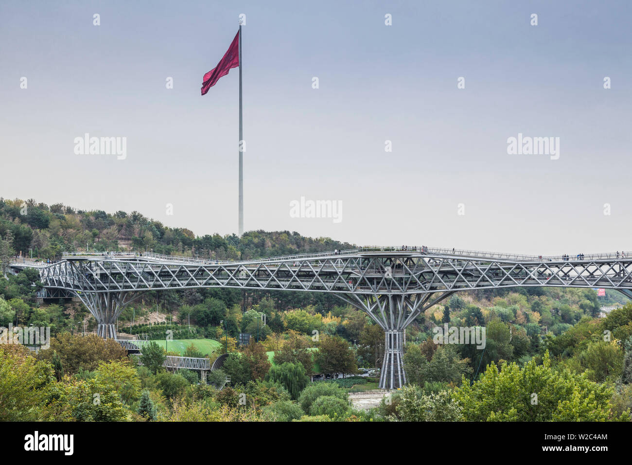 Iran, Tehran, city skyline from the Pole e Tabiat Nature Bridge, designed by Canadian-Iranian architect Leila Araghian, built in 2014 Stock Photo