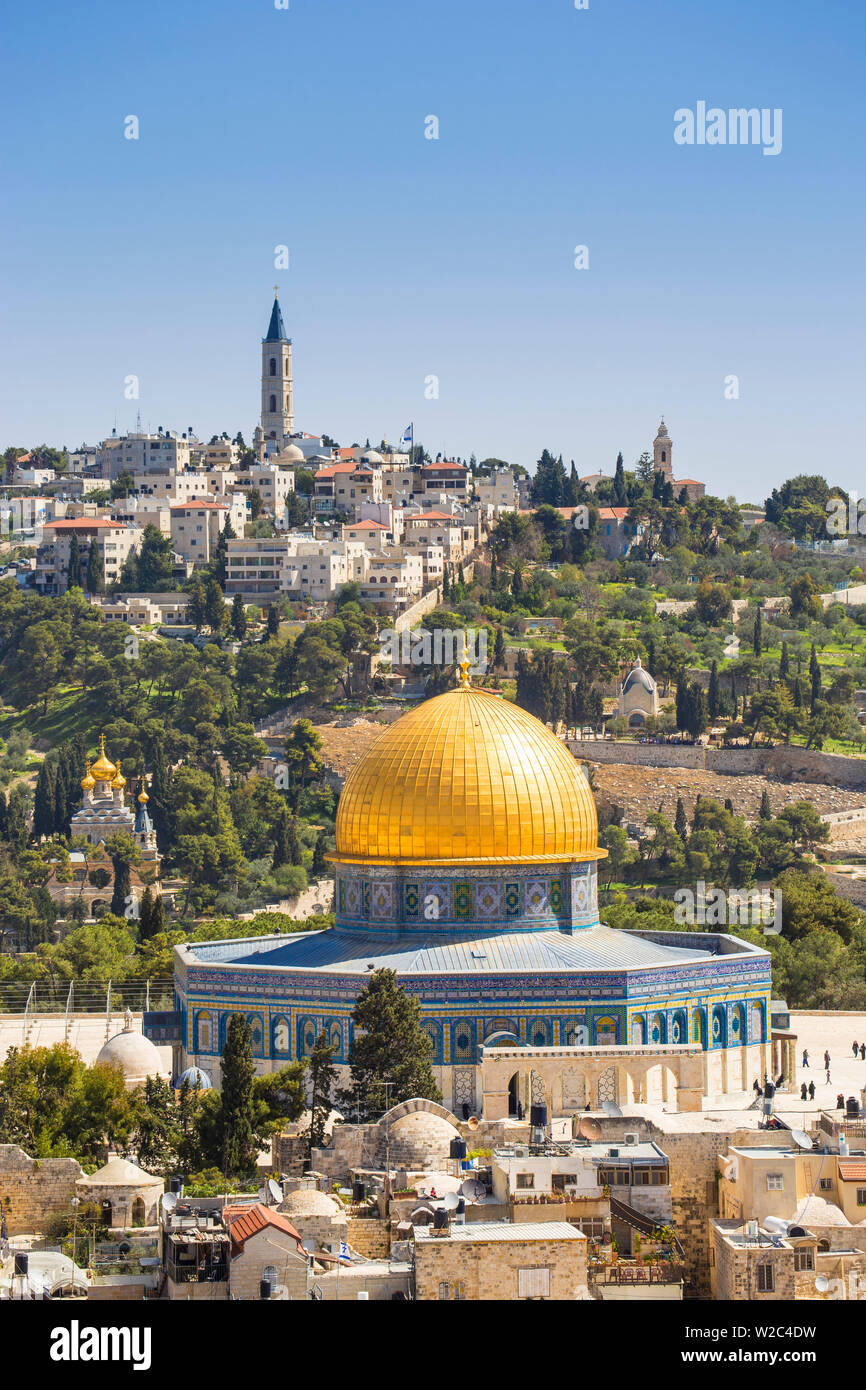 Israel, Jerusalem, View of the Old City,  Dome of the Rock on Temple Mount, and the Mount of Olives Stock Photo