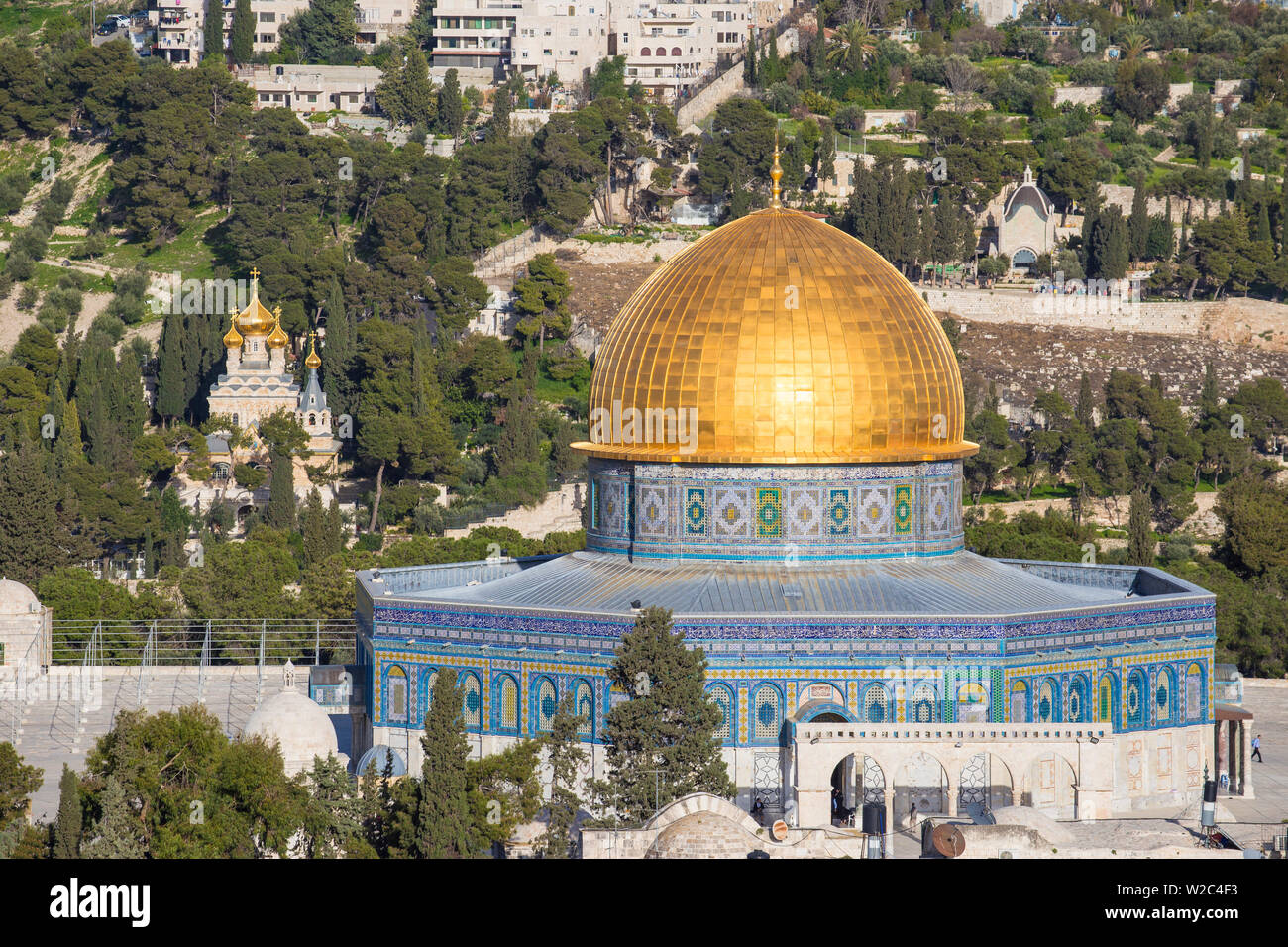Israel, Jerusalem, View of Dome of the Rock on Temple Mount and the Mount of Olives Stock Photo